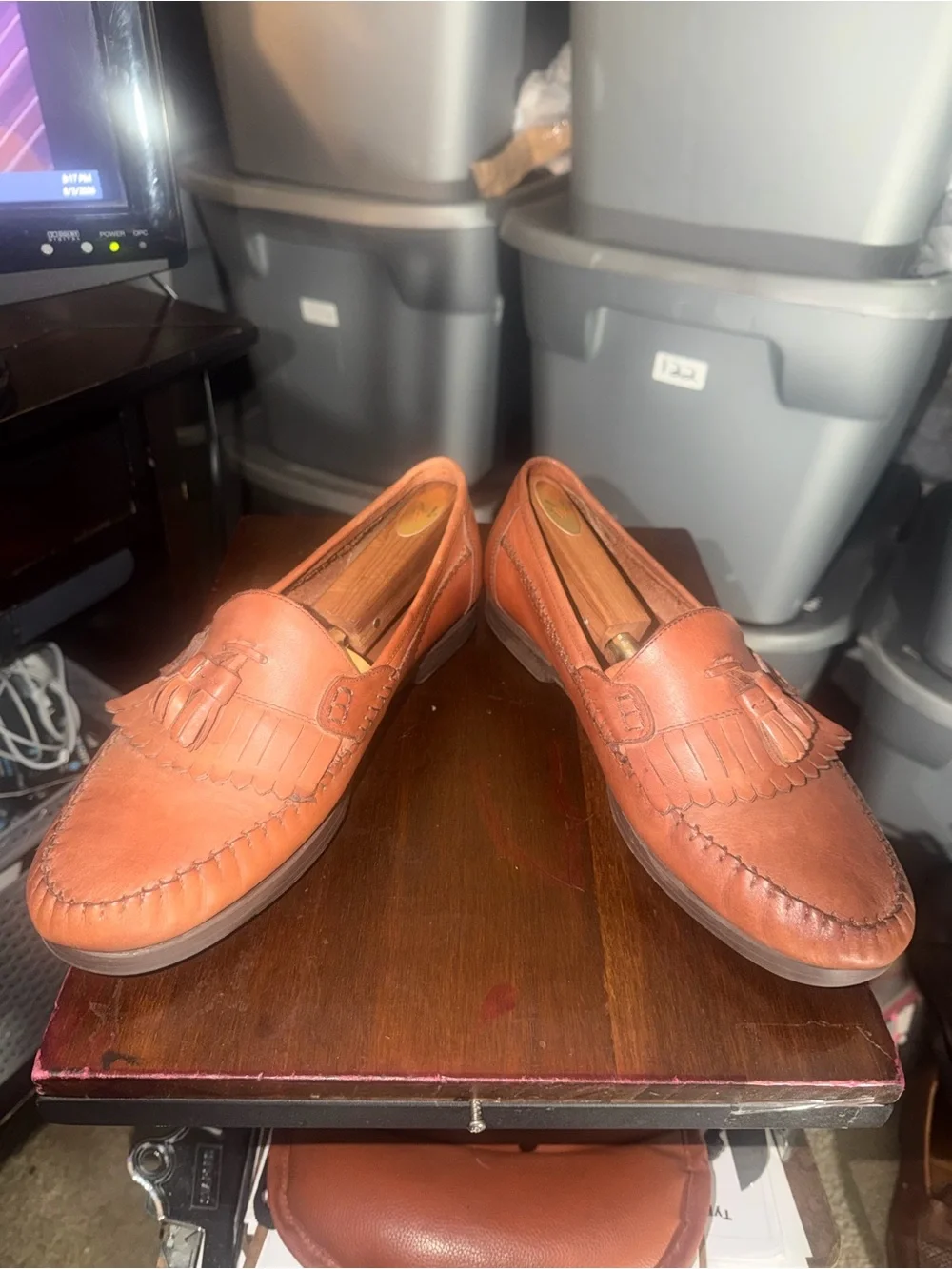 Bass Tan Leather 10.5W Tassel Kiltie Loafers(126)